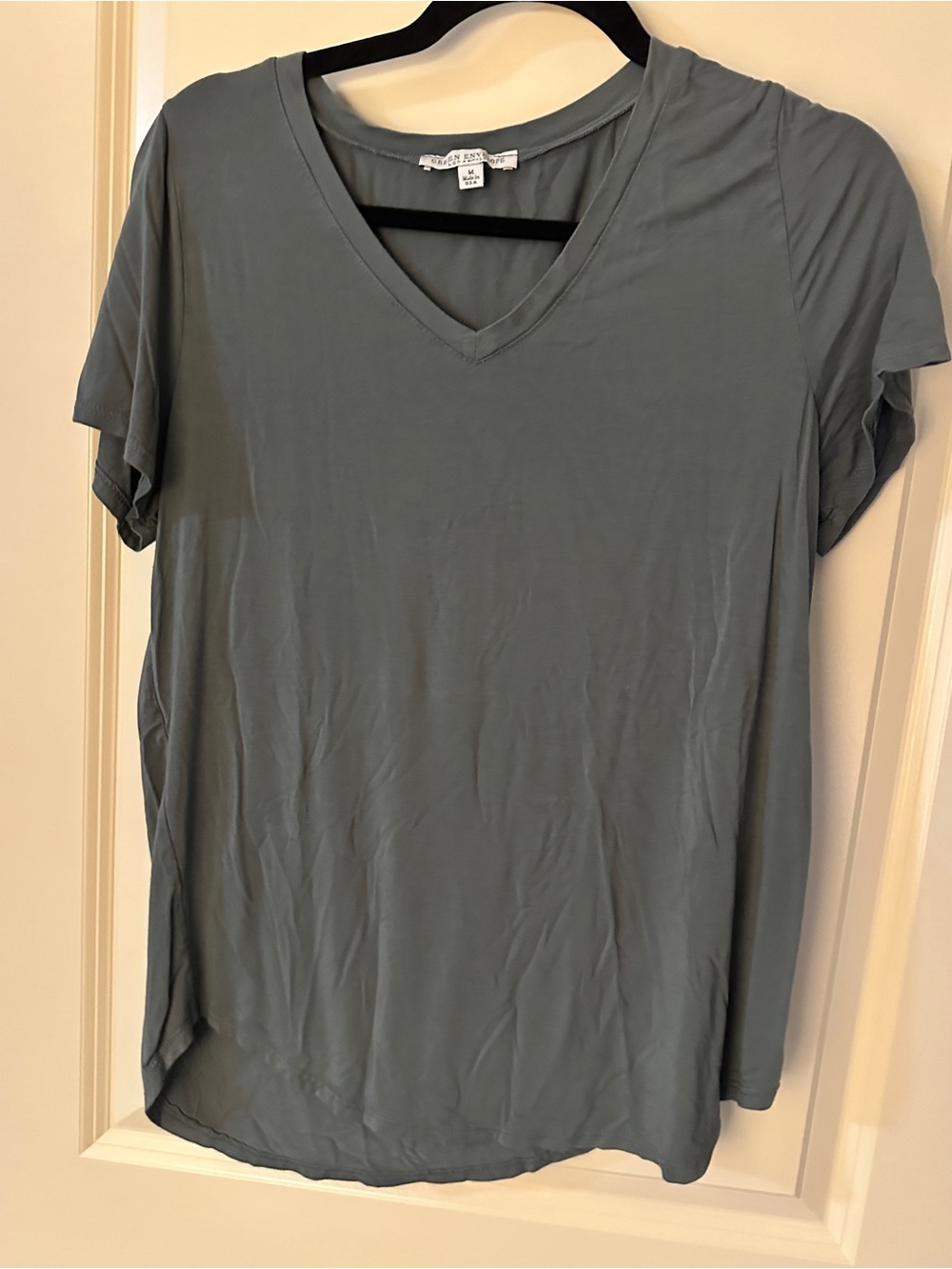 Green Envelope V-Neck Short Sleeve Tee in Slate Green